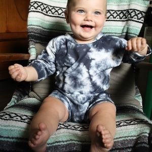 Tie Dye Dolman Sleeve Short Set - Black White